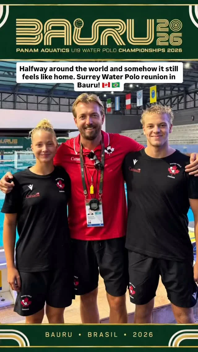 Alina Barkova, Vladimir Ushakov and Riley Springate, proudly representing Surrey Water Polo at the Pan Am 19U Water Polo Championships in Bauru, Brazil. Games start Monday! Women vs Brazil at 3:00pm PDT, Men vs Brazil at 4:30pm. Watch live on PAQ Play! Go Canada!!!🇨🇦🇨🇦🇨🇦